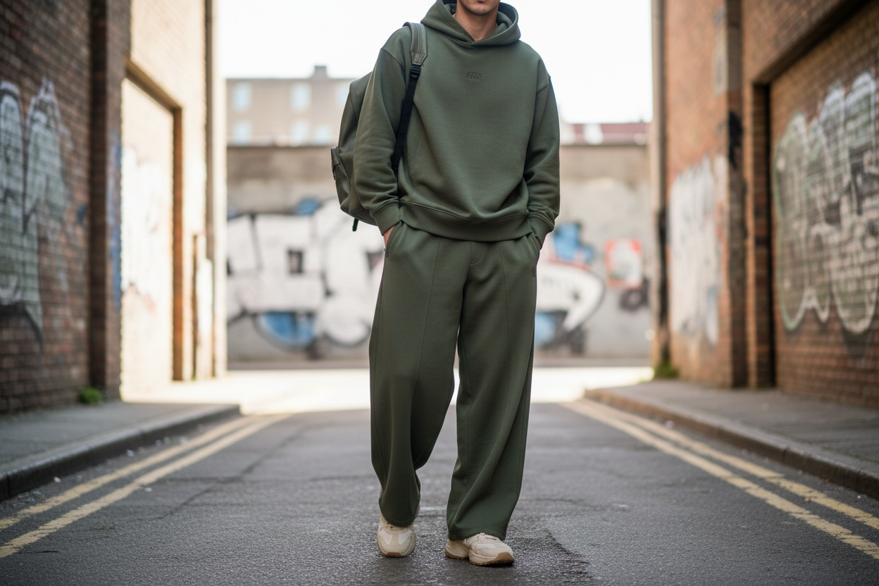 Olive Green Wide-Leg Joggers