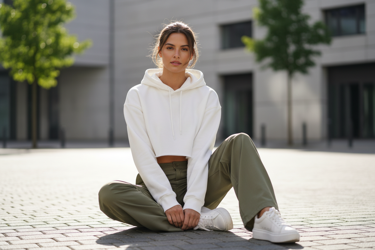 White Cropped Hoodie