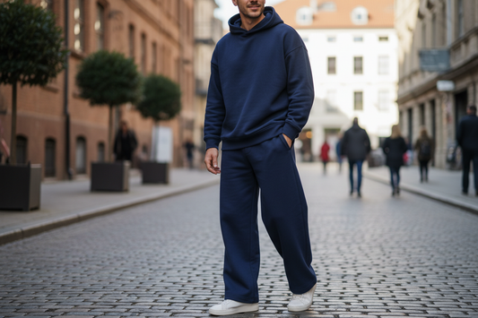 Navy Blue Wide-Leg Joggers