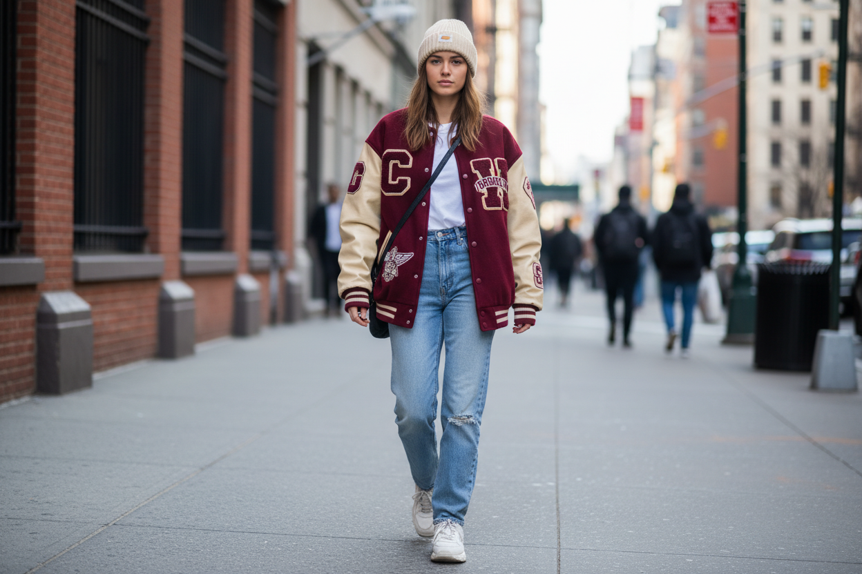Burgundy Cream Varsity Jacket